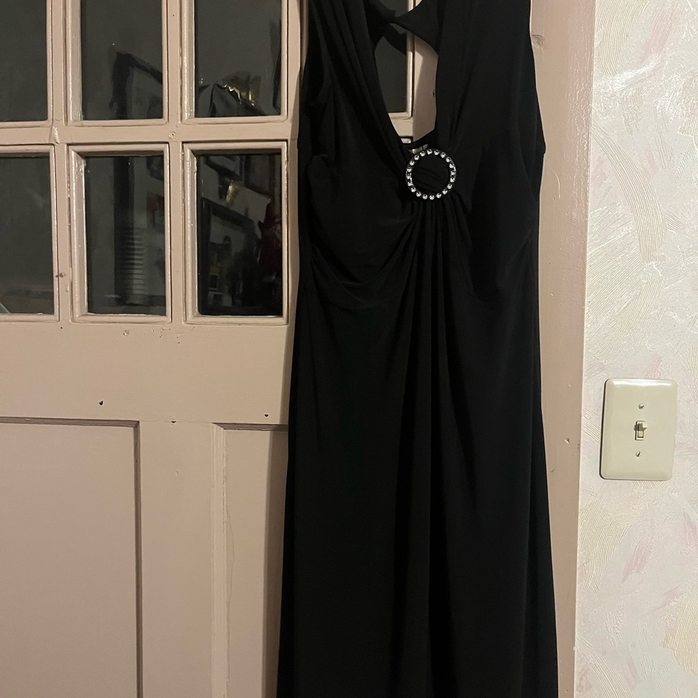 Karin Stevens Black Backless Dress with Embellished Ring
